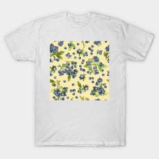 Watercolor blueberry on yellow T-Shirt